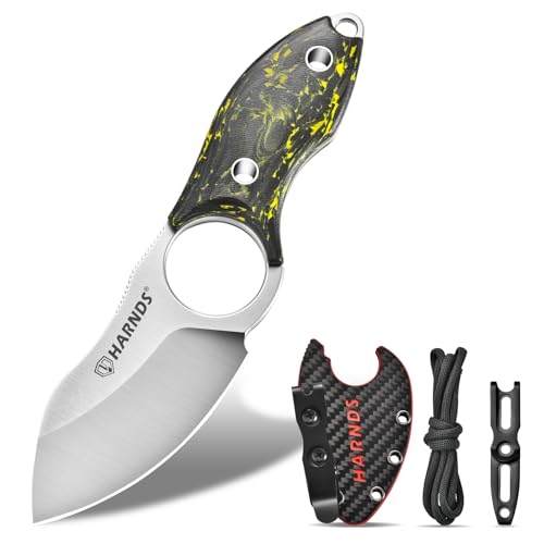 Harnds Feststehendes Messer Klein Neck Knife Full Tang Messer Campingmesser, EDC Messer mit N690 Stahl und Kohlefaser Griff zum Fischen und Häuten, Eggplant von Harnds