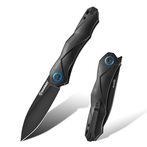 Harnds Front Flipper Klappmesser Taschenmesser Outdoor, EDC-Messer mit Taschenclip, 89mm D2 Stahl Klinge Messer für Überleben Wandern (Schwarz-Schwarz Titan) von Harnds