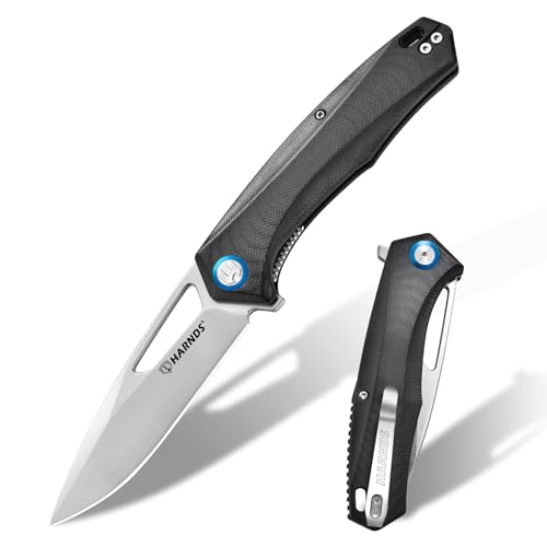 Harnds Taschenmesser, 3.66'' D2 Stahl Klappmesser, Drop Point Klinge EDC Messer mit Taschenclip für Männer, G10 Griff, Outdoor Messer Überlebensmesser, Mizar von Harnds