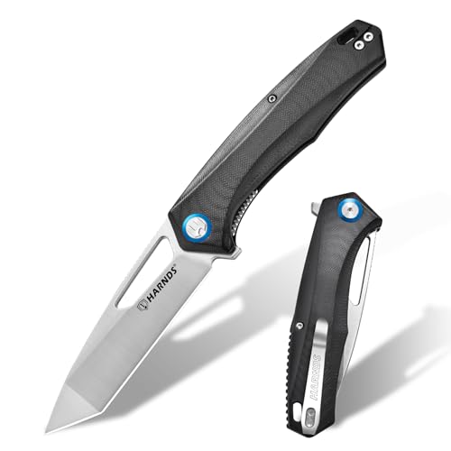 Harnds Taschenmesser, 3.66'' D2 Stahl Klappmesser, Tanto Klinge EDC Messer mit Taschenclip für Männer, G10 Griff, Outdoor Messer Überlebensmesser, Alcor von Harnds