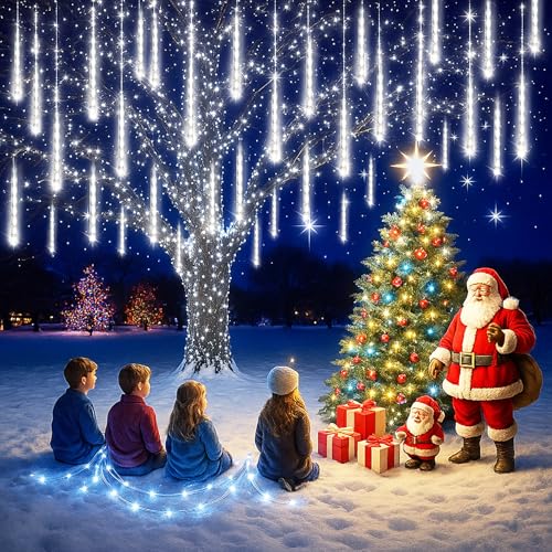 Weihnachtsbeleuchtung Außen Innen: 8 Röhren Meteorschauer Lichterkette - Wasserdichte 192 Led Lichterkette für Weihnachten Halloween Baum Hof Zimmer Party Balkon deko, Stecker in, Weiß Weihnachtsbeleuchtung Außen Innen: 8 Röhren Meteorschauer Lichterkette - Wasserdichte 192 Led Lichterkette für Weihnachten Halloween Baum Hof Zimmer Party Balkon deko, Stecker in, Weiß von Harnyles