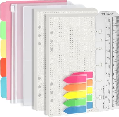 Harphia A5 6-Loch-Heftfüllsatz Wertpaket, 90 Blatt Papier mit Aufklebern und Trennern, Planer-Einsätze mit Heft-Taschen für A5 nachfüllbares Notizbuch - Punkte von Harphia