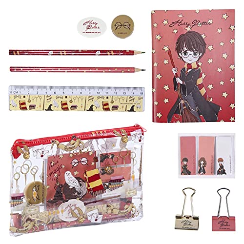 Harry Potter Briefpapier-Set, Einschließlich Bleistifte, Lineal, A6-Notizbuch, Radiergummi, Anspitzer, Haftnotizen, Clips, Federmäppchen, Schulset von Harry Potter