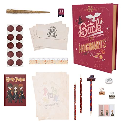 Harry Potter Schreibwaren Set, Hogwarts Schreibset, Enthält Notizbuch, Umschläge, Papier, Aufkleber, Zauberstab-Stift, Clips, Radiergummi, Anspitzer, Schachtel, Harry-Potter Geschenke für Jugendliche von Harry Potter