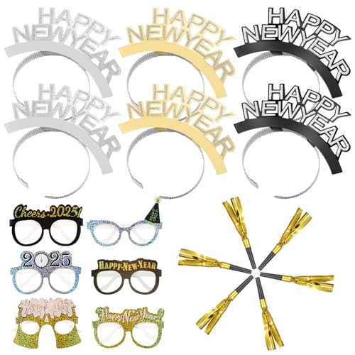 18 Stück Neujahr Party Dekoration 2025 Happy New Year Brillen Stirnband Set Silvester Party Lustige Brillen Glitzer Haarreif für 2025 Party Gebläse für Kinder Erwachsene Silvester Deko 18 Stück Neujahr Party Dekoration 2025 Happy New Year Brillen Stirnband Set Silvester Party Lustige Brillen Glitzer Haarreif für 2025 Party Gebläse für Kinder Erwachsene Silvester Deko von Harrycle