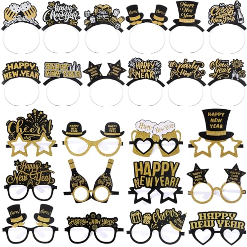 Harrycle 48 Stück Happy New Year Party Geschenke 2024 inklusive 24 Stück Neujahr Brillen 24 Stück Neujahr Stirnbänder Schwarz Kopfschmuck mit Glitzer Gold Brillen Silvester Party Dekoration Zubehör Harrycle 48 Stück Happy New Year Party Geschenke 2024 inklusive 24 Stück Neujahr Brillen 24 Stück Neujahr Stirnbänder Schwarz Kopfschmuck mit Glitzer Gold Brillen Silvester Party Dekoration Zubehör von Harrycle