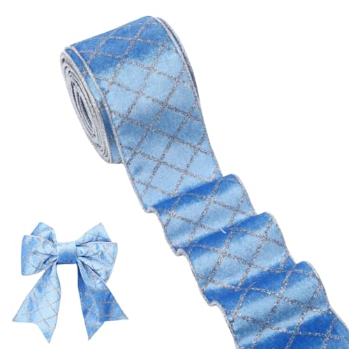Harrycle Samtband mit Draht, 6,3 m, staubiges Blau, Metallic-Diamant-Glitzer-Gitterband für Weihnachtsbaum, Geschenkverpackung, Schleifen, Kränze von Harrycle