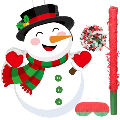 Harrycle Weihnachten Pinata 41 cm Schneemann Mexikanische Pinata mit Stab Augenmaske und Konfetti Weihnachtsfeier Pinata zum Befüllen für Weihnachtsdeko Feiertag Party Spiele Mitgebsel Deko von Harrycle
