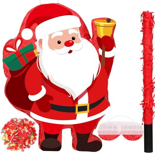 Harrycle Weihnachten Pinata 41 cm Weihnachtsmann Mexikanische Pinata mit Stab Augenmaske und Konfetti Weihnachtsfeier Pinata zum Befüllen für Weihnachtsdeko Feiertag Party Spiele Mitgebsel Deko von Harrycle