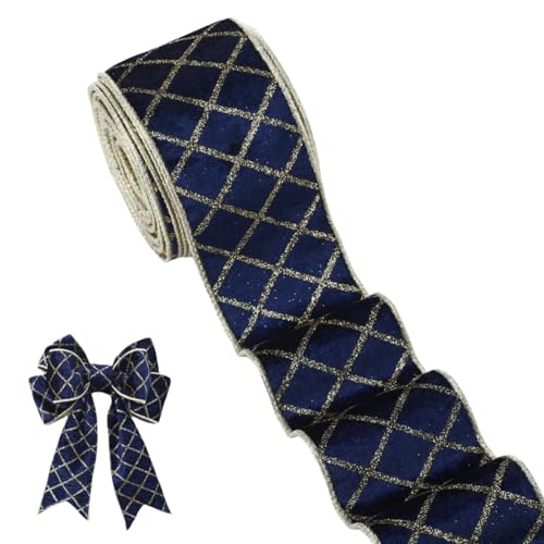 Harrycle Weihnachts-Samtband mit Draht, 6,3 m, königsblau, metallisches Diamant-Glitzer-Gitterband für Weihnachtsbaum, Geschenkverpackung, Schleifen, Kränze von Harrycle