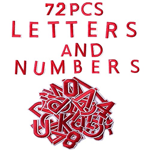 Harsgs Aufnäher zum Aufbügeln mit Buchstaben A–Z, Zahlen 0–9, Applikation für Kleidung, Kleid, Hut, Jeans, DIY-Zubehör, Rot, 72 Stück von XFYpfpf