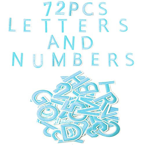 Harsgs Aufnäher zum Aufbügeln mit Buchstaben A–Z, Zahlen 0–9, Applikation für Kleidung, Kleid, Hut, Jeans, DIY-Zubehör, Hellblau, 72 Stück von Harsgs
