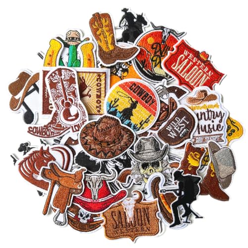 Harsgs Bügelflicken im Western-Stil, bestickte Aufbügel- und Aufnähpatches im Cowboy-Stil für Kleidung, Kleider, Hüte, Jeans, DIY- Zubehör, 30 Stück von Harsgs