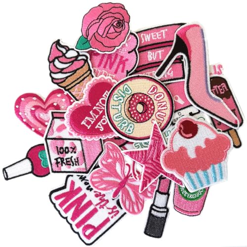 Harsgs Pink Style Iron on Patches, Embroidered Preppy Girl Patches, Cute Applique Patches for Clothing, Jackets, Hats, Backpacks, Jeans (20 Stück) von Harsgs