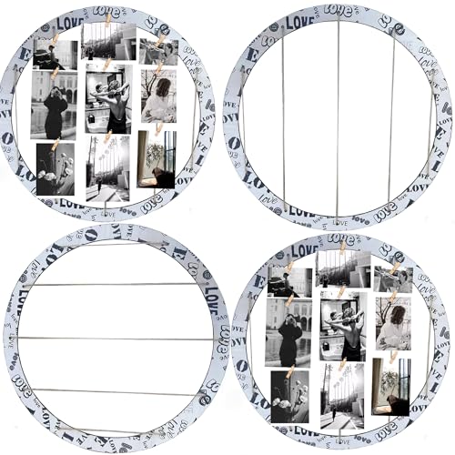Runder Bilderrahmen aus Holz, Collage mit Clips, Wandbehang, Bildständer, Partyzubehör, Raumdekoration (4, Schwarzweiß) von Harti Arti