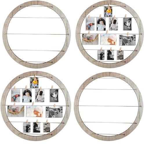 Runder Bilderrahmen aus Holz, Collage mit Clips, Wandbehang, Bildständer, Partyzubehör, Raumdekoration (4, grau) von Harti Arti