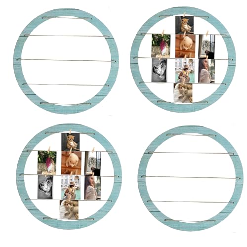 Runder Holz-Bilderrahmen-Collage mit Clips, Wandbehang, Bilder-Display-Halter, Partyzubehör, Raumdekoration (4, blaugrün) von Harti Arti