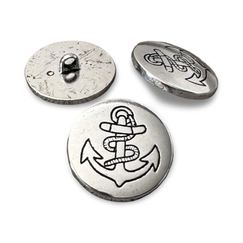 10 Stück Anker silber glänzend Knöpfe aus Metall 15mm oder 23mm (23mm) von Hartmann-Knöpfe
