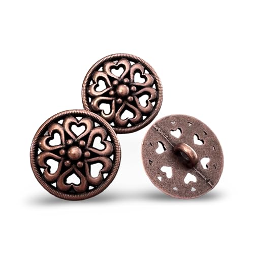 10 Stück Dirndl Tracht Metallknöpfe kupfer farben braun Metall Knöpfe mit Herzen 15 mm, 17 mm oder 20 mm (15mm) von Hartmann-Knöpfe