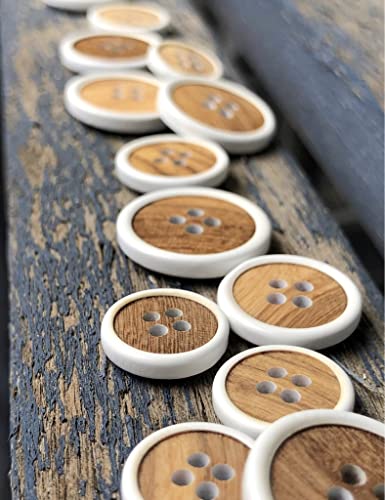 10 Stück Holz und weiss lackiert Holzknöpfe aus echtem Oliven Holz 4 Loch (14mm) von Hartmann-Knöpfe