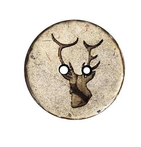 10 Stück echt Kokosnuss Knöpfe mit Hirsch 2 Loch Trachtenknopf beige braun in 3 Grössen (20mm) von Hartmann-Knöpfe