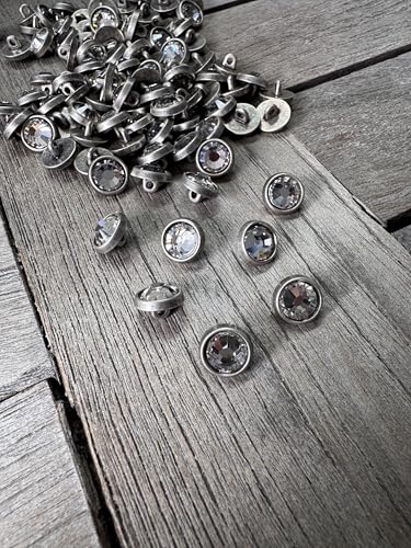 10 Stück kleine Mini Metall Knöpfe silber matt mit farbigem Strass in hellblau, blau, rosé, lila oder hellgrün 10mm (crystal) von Hartmann-Knöpfe
