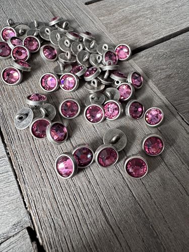 10 Stück kleine Mini Metall Knöpfe silber matt mit farbigem Strass in hellblau, blau, rosé, lila oder hellgrün 10mm (pink) von Hartmann-Knöpfe