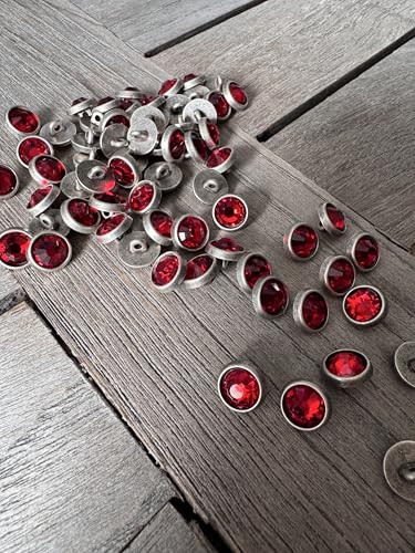 10 Stück kleine Mini Metall Knöpfe silber matt mit farbigem Strass in hellblau, blau, rosé, lila oder hellgrün 10mm (rot) von Hartmann-Knöpfe