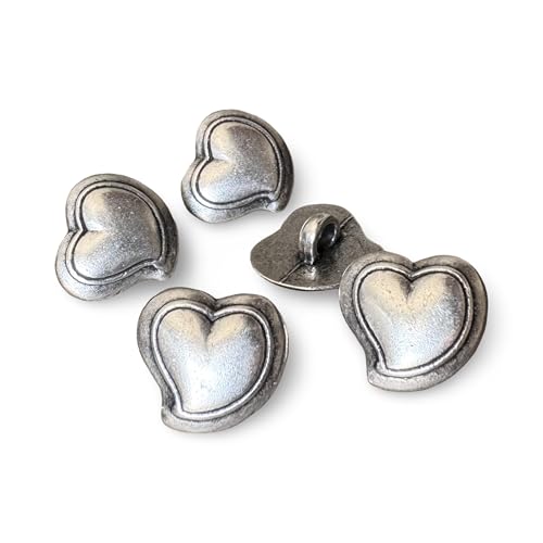 10er Set Metallknöpfe Herz 14mm oder 18mm silber farben Nähknöpfe mit Öse Dirndl Tracht (14mm) von Hartmann-Knöpfe