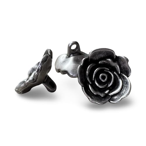 10er Set Metallknöpfe Rose 17mm - Vintage Antik Silber - Nähknöpfe mit Öse für Jacken, Mäntel, Handtaschen, DIY & Basteln 10er Set Metallknöpfe Rose 17mm - Vintage Antik Silber - Nähknöpfe mit Öse für Jacken, Mäntel, Handtaschen, DIY & Basteln von Hartmann-Knöpfe