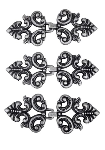 3 Stück Metall Verschlüsse Zierverschluss altsilber zum Annähen Mantel Gewand Cape 60mm x 25mm, schwarz von Hartmann-Knöpfe