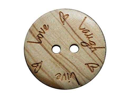 Hartmann-Knöpfe Holz Knöpfe 2 Loch Holzknöpfe mit live Love Laugh Motiv aus echtem Oliven Holz und teilweise sichtbarer Maserung (10 Stück) (22mm), Braun von Hartmann-Knöpfe