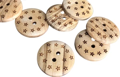 Holz Knöpfe 2 Loch mit Sternen aus echtem Oliven Holz und teilweise sichtbarer Maserung (10 Stück) (20mm) von Hartmann-Knöpfe