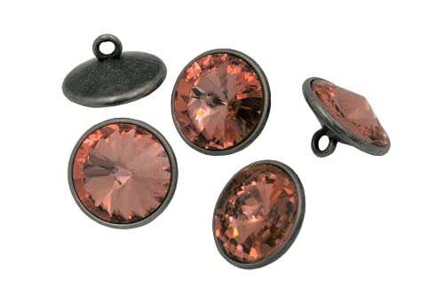 auffällige Knöpfe Kristall Stein rosé orange Metall Silber antik mit Öse (5 Stück) (13mm) von Hartmann-Knöpfe