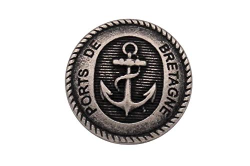maritime silber antik Metall Knöpfe Metallknöpfe mit Anker und "Ports de Bretagne" Aufschrift 18mm (10 Stück) von Hartmann-Knöpfe