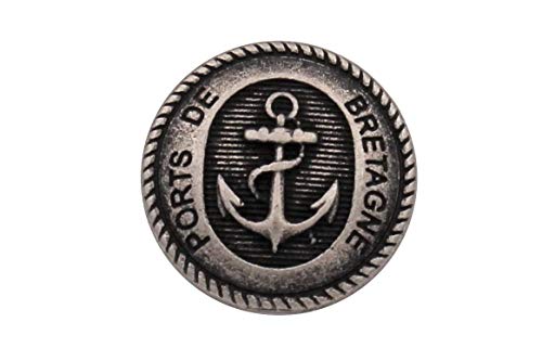 maritime silber antik Metall Knöpfe Metallknöpfe mit Anker und "Ports de Bretagne" Aufschrift 18mm (10 Stück) von Hartmann-Knöpfe