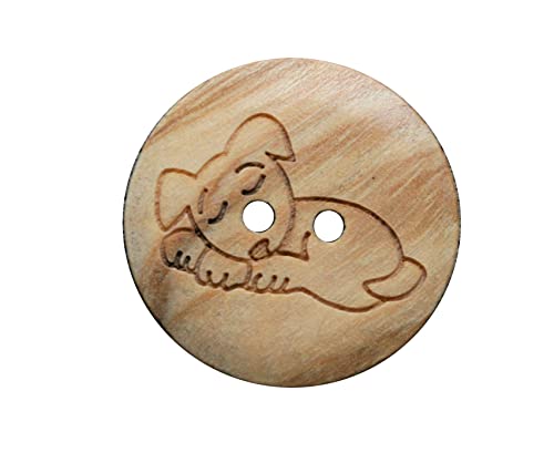 süße Holz Knöpfe 2 Loch Holzknöpfe mit Hund Motiv aus echtem Oliven Holz und teilweise sichtbarer Maserung (10 Stück) (22mm) von Hartmann-Knöpfe