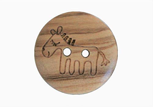 süße Holz Knöpfe 2 Loch Holzknöpfe mit Pferd Motiv aus echtem Oliven Holz und teilweise sichtbarer Maserung (10 Stück) (15mm) von Hartmann-Knöpfe