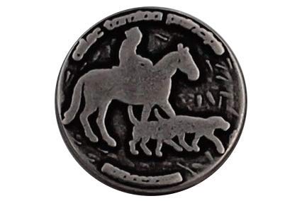 tolle Silber antik Metall Knöpfe mit Pferd Hund Reiter Cowboy Motiv Ösenknöpfe 18mm (5 Stück) von Hartmann-Knöpfe