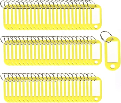 Schlüsselanhänger mit Spaltring, 100 Stück, einfarbig, Kunststoff-ID-Etiketten, 5 cm x 2,2 cm (100 gelb) von Harts