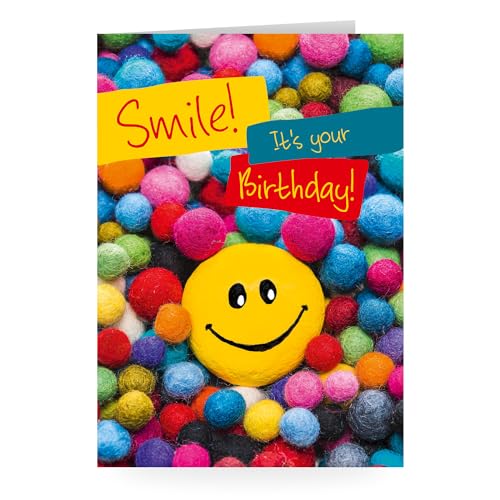 DIN A4 Grußkarte zum Geburtstag, Geburtstagskarte Smile! it's your Birthday!, große Klappkarte mit Umschlag von Hartung