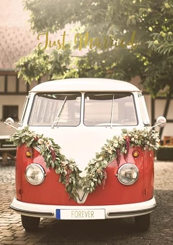 Hartung DIN A4 Grußkarte zur Hochzeit, Hochzeitskarte Just Married mit Goldveredelung, Klappkarte im weißen Umschlag von Hartung
