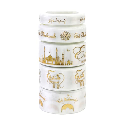 27,7 m Kombinationsset, goldfarbenes Eid Mubarak, bedrucktes Satinband, Ramadan-Mubarak-Geschenkband für muslimische Al-Fitr Partyzubehör, Dekoration (029White-01) von Harvey Sky