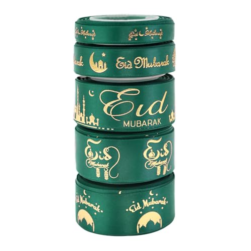 27,7 m Kombinationsset, goldfarbenes Eid Mubarak, bedrucktes Satinband, Ramadan-Mubarak-Geschenkband für muslimische Al-Fitr Partyzubehör, Dekoration (593Spruce-01) von Harvey Sky