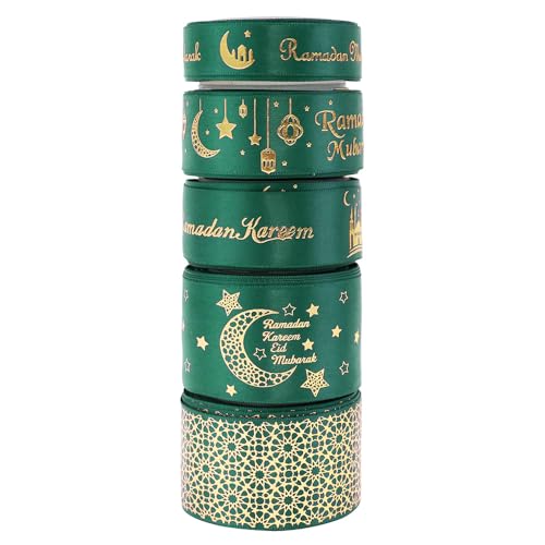 27,7 m Kombinationsset, goldfarbenes Eid Mubarak, bedrucktes Satinband, Ramadan-Mubarak-Geschenkband für muslimische Al-Fitr Partyzubehör, Dekoration (593Spruce-02) von Harvey Sky