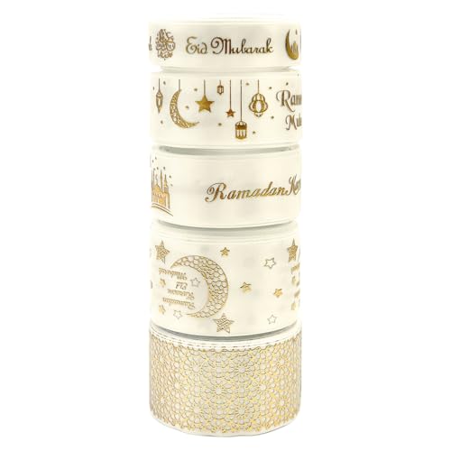 27,7 m Kombinationsset, goldfarbenes Eid Mubarak, bedrucktes Satinband, Ramadan-Mubarak-Geschenkband für muslimische Al-Fitr Partyzubehör, Dekoration (810Ivory-02) von Harvey Sky