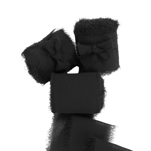 10 Farbband-Rollen, handgefertigt, ausgefranst, Satin-Chiffonband, Basteln, Geschenkverpackung, Dekoration, Zubehör, 4 cm x 5 m (schwarz) von Hasaller