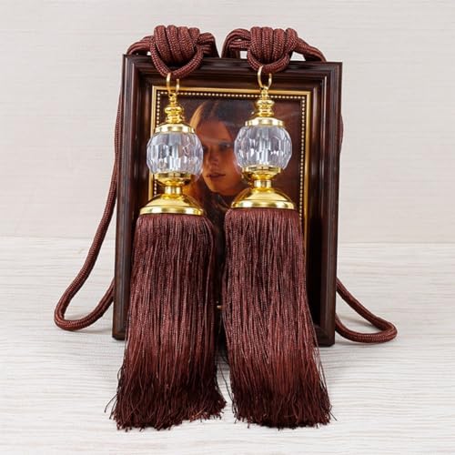 32 cm Quasten-Vorhänge, Krawatte, Polyester-Kristallperlen, Quaste, Vorhang-Raffhalter, Seil für Wohnzimmer, Schlafzimmer, Dekoration (roter Kaffee) von Hasaller
