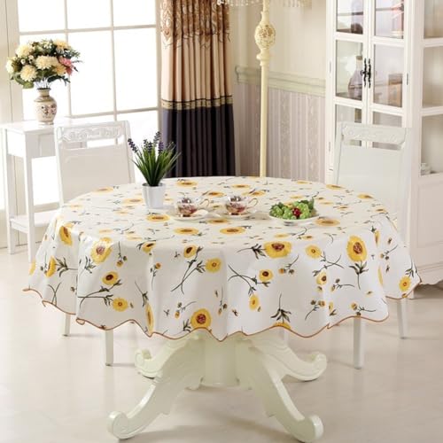 Hasaller PVC-Tischdecke mit goldfarbenen Rosen, rund, für Hochzeit, Party, Dekoration, Zuhause, Küche, Restaurant (Sonnenblume (152 cm) von Hasaller