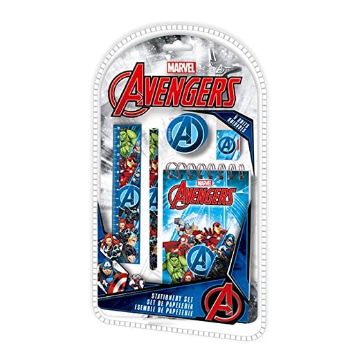 Kids Licensing KL84007, Schreibwarenset (5-teilig), Avengers, Das perfekte Schreibwaren-Set für jeden Avengers-Fan! Schreibwaren Set (5-tlg) - Bleistift, Lineal, Notizblock, Radiergummi, Anspitzer von Hasbro